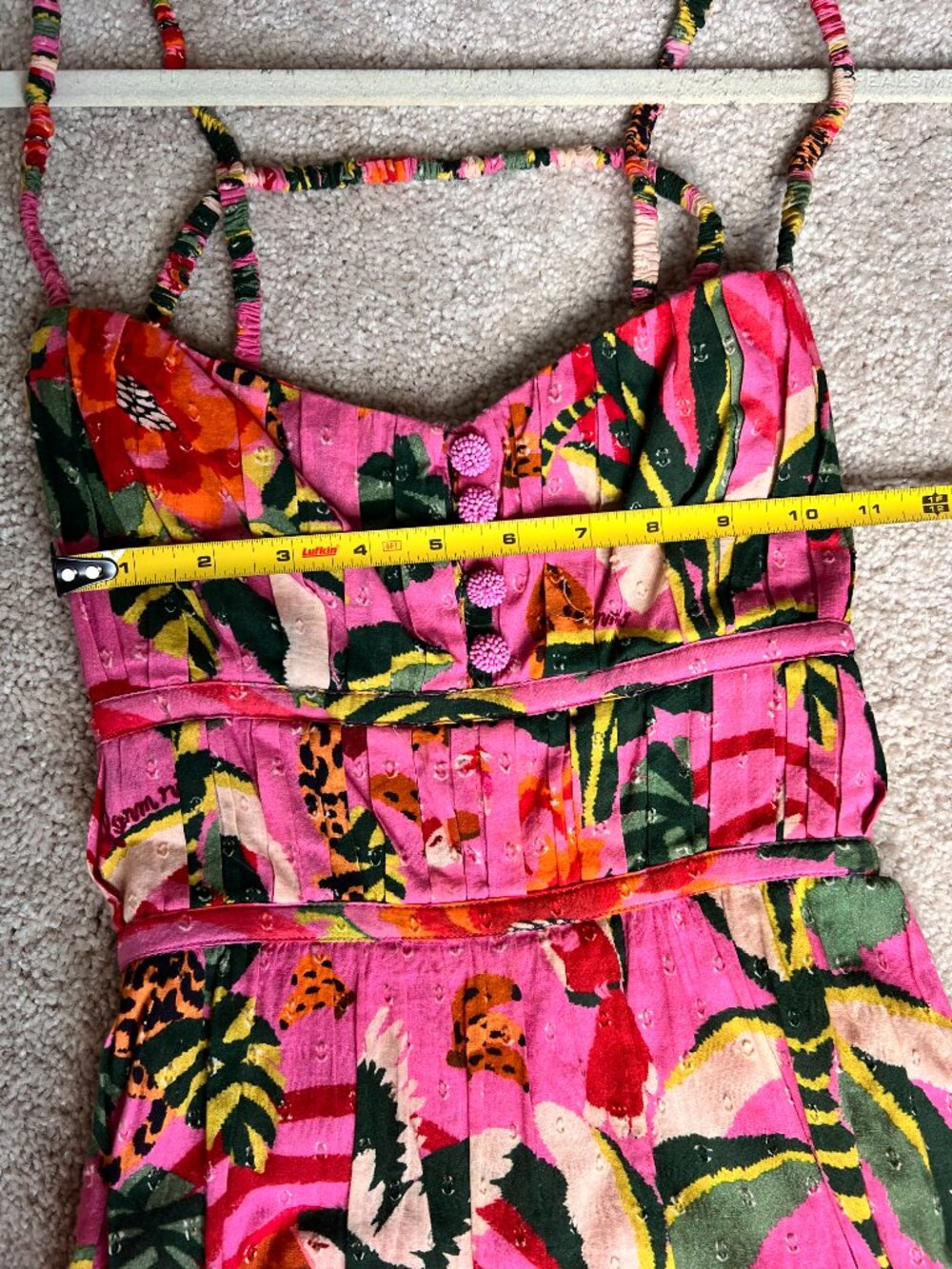 FARM Rio Pink Leopard Forest Midi Dress Beaded Buttons S - Picture 13 of 14